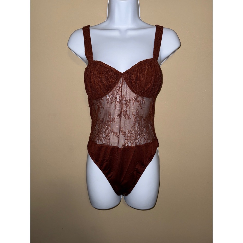 NWT Rust Brown Floral Lace Underwire Bodysuit Size 6 Lingerie Layer BOHO Romance